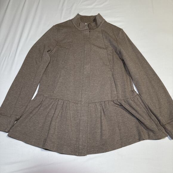 Cabi Womens Small Tan Zip Sweatshirt Ruffle Hem Cotton Modal Casual Jacket NWOT - Picture 1 of 15
